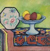 August Macke, Still-life with bowl of apples and japanese fan